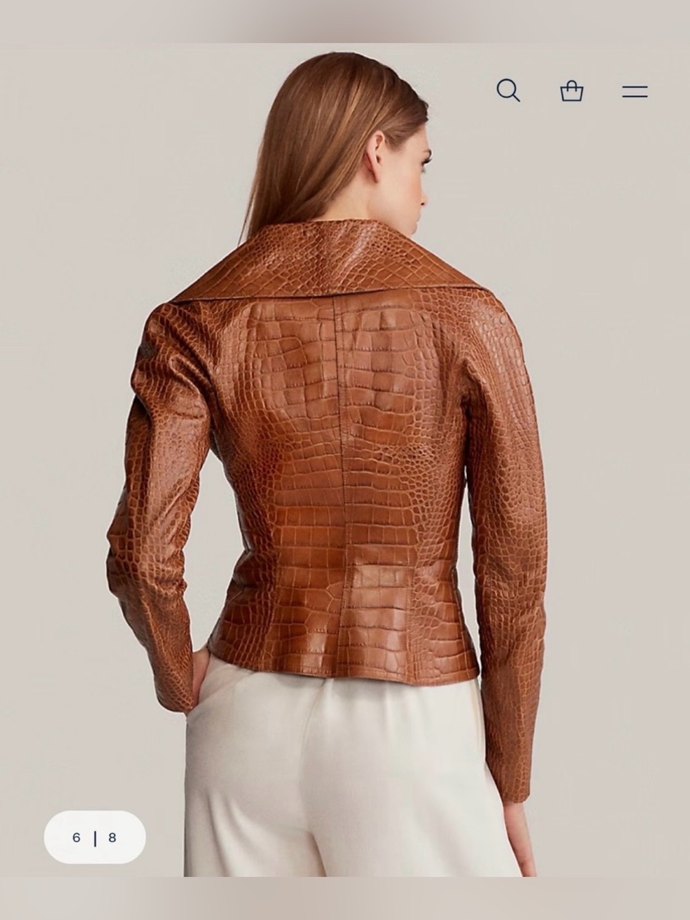 RALPH LAUREN COLLECTION BREANNA CROCODILE LEATHER JACKET IN TOFFEE - Picture 7 of 15